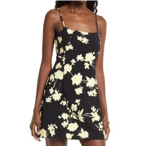 FLORAL PRINT FITTED MINIDRESS IN BLACK- YELLOW WIND FLORAL Size L